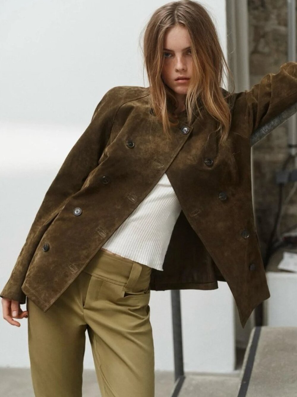 ZARA 100% SUEDE LEATHER FITTED JACKET